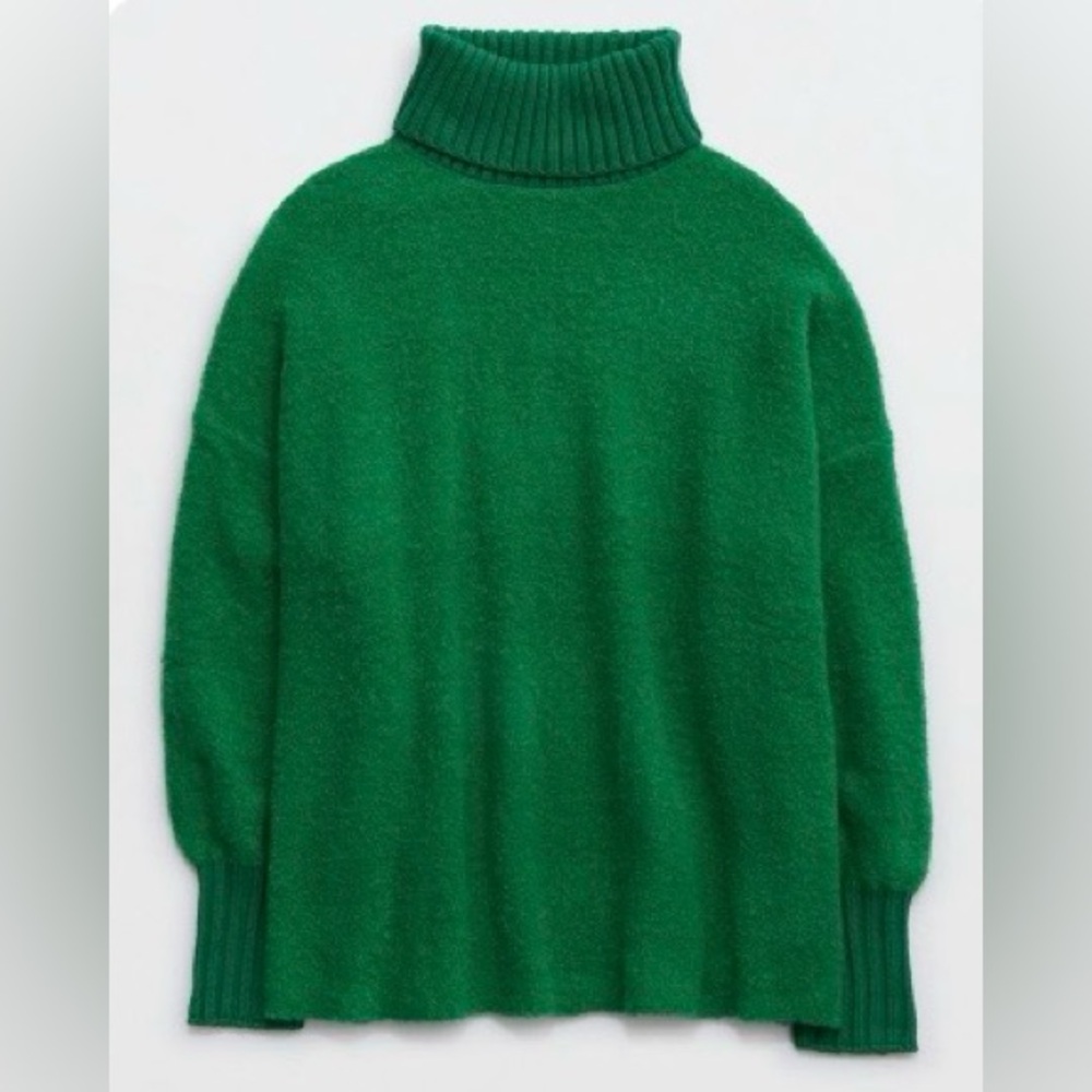 aerie Green Cozy Turtleneck Sweater